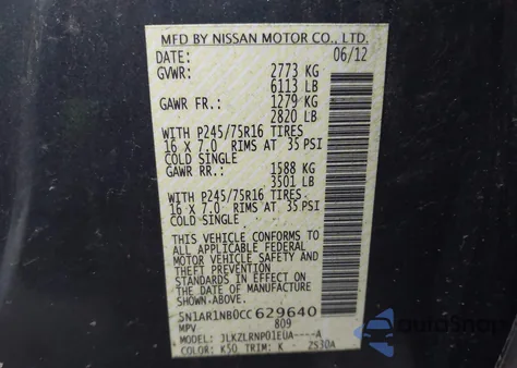 2012 Nissan Pathfinder S from USA, damaged, VIN 5N1AR1NB0CC629640